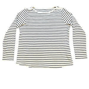 LL‎ Bean Navy/Cream Striped Long Sleeve Shirt Womens Medium Supima Cotton